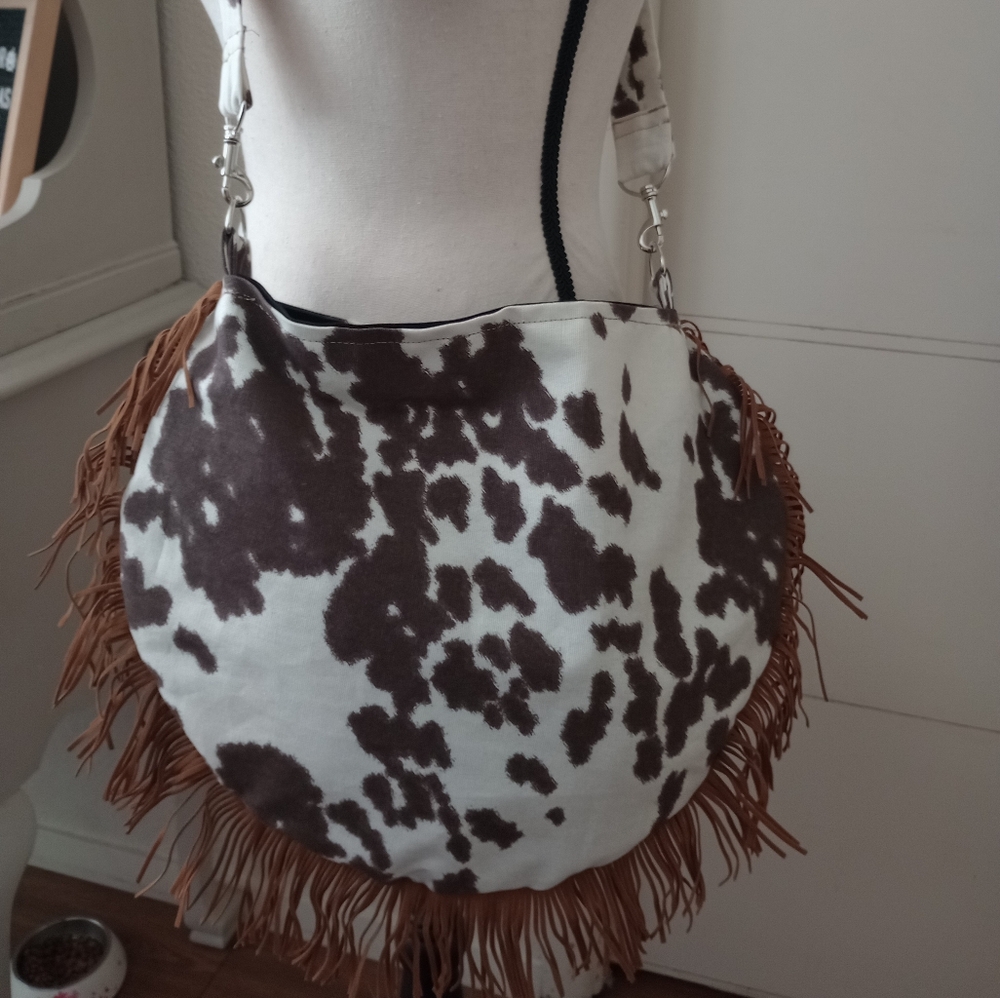 Cow Print Fringe Shoulder Bag